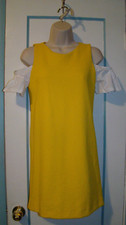Trafaluc Collection Zara Cold Shoulder Shift Dress in Bright Yellow Size Small