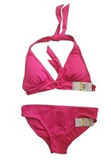 Michael Kors Logo-Ring Halter 2-Piece Bikini Swimsuit Pink Women's SZ M New 112