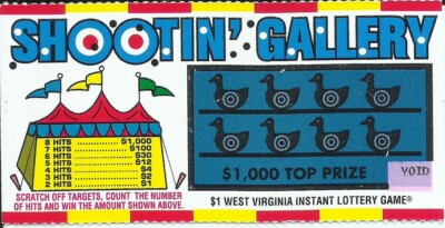 West Virginia Lottery Shootin' Gallery VOID Scratch Off Ticket - Game No. 64