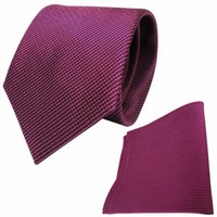Tigertie Seidenkrawatte + Seideneinstecktuch In Magenta Silber Gestreift
