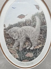 Bernd HAUCK Austrian Etching Cat Titled "Autumn"