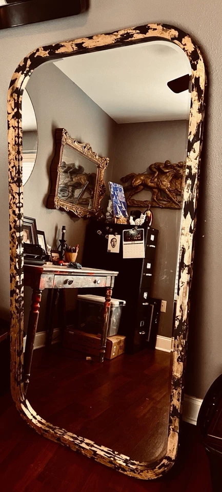 Espejo de piso XL dorado biselado de longitud completa 70”X33” marco de madera PESADO elegante glamour Foto 4 de 4