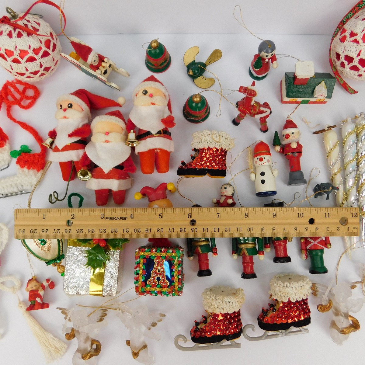 【✳︎toto✳︎さま】old ornament ❀ パピエマシェの女の子 40 Pieces VTG Christmas Ornaments - Flocked beaded wooden icicles