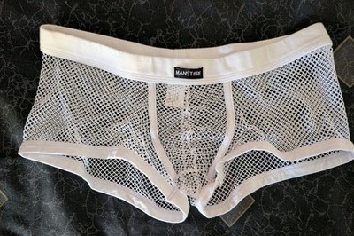 Manstore Men's Brief Underwear White Solid Mesh See-Through Regular Size L