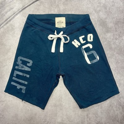 Vintage Hollister Y2K Mens XL Blue Sweat Shorts Fleece Applique HCO Raw Hem