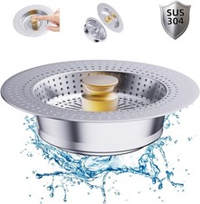 3 in 1 Stainless Steel Pop-Up Sink Stopper, Drain Strainer for Standard Drains