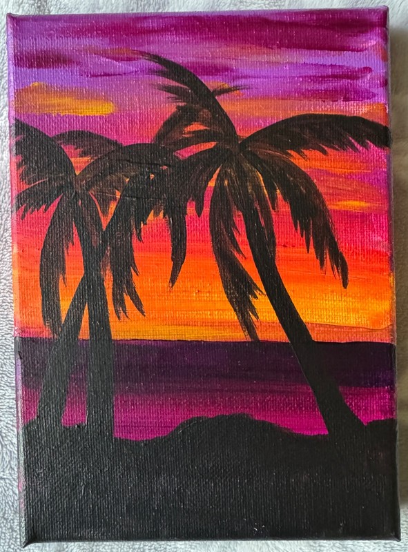Tropical Sunset Palm Trees original handpainted wall art 5x7 tiny home decor