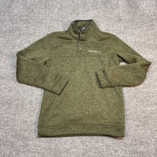 Eddie Bauer Radiator Fleece Sweatshirt Mens Small Snap Mock Pullover Green