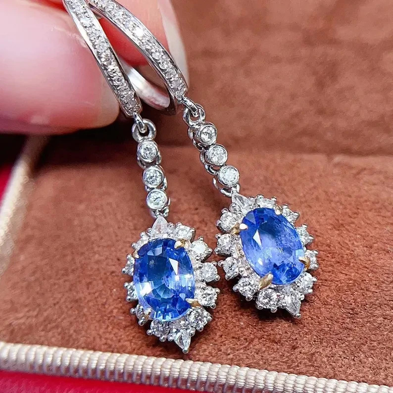8.40Ct Oval Cut Natural Tanzanite & Diamond 14K White Gold Luxury Earring Stud
