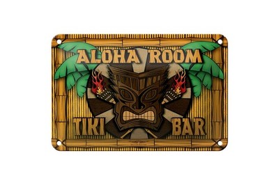 Blechschild Hinweis 12x18 cm Aloha Room Tiki Bar Deko Schild