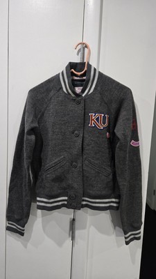VICTORIA'S SECRE Gray Bomber Wool Jacket Varsity Pink KU JAYHAWK Kansas Size M