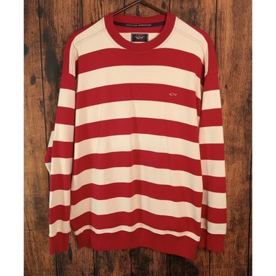 Paul & Shark Yachting Mens XL Red Cream Striped Cotton Sweatshirt Made in Italy
