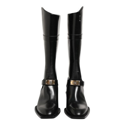 DOLCE & GABBANA Shoes Black Logo Plaque Over The Calf Boots 