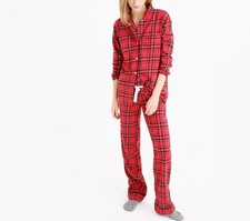 J. Crew Pajama Pant Set Red Classic Tartan Flannel Red Black Multi E3822 Size M