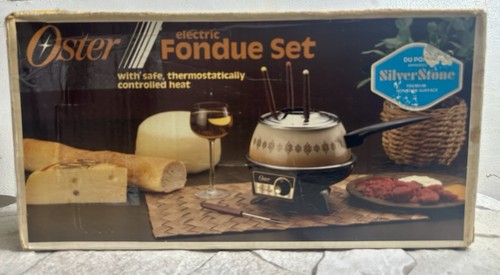 Oster Electric Fondue Set Porcelain-Clad Pot Forks Ring Vintage