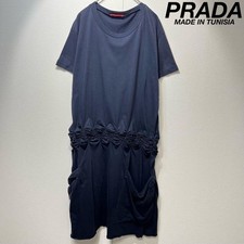 PRADA High Quality Gathered Pleated Frill Design Short Sleeve Dress L F/S from J