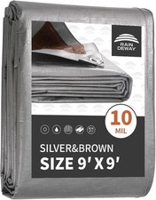 RAINDEWAY Tarps Heavy Duty Waterproof 9x9 Feet-Finished size, Silver/Brown 