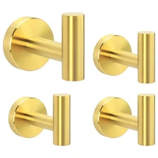 4 Pack Gold Bathroom Towel Hooks, 304 Stainless Steel, Wall Mounted, Heavy Duty