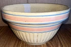Red Wing Pink & Blue Banded Yellow Ware Bowl Middle Of Nesting Set Not Marked