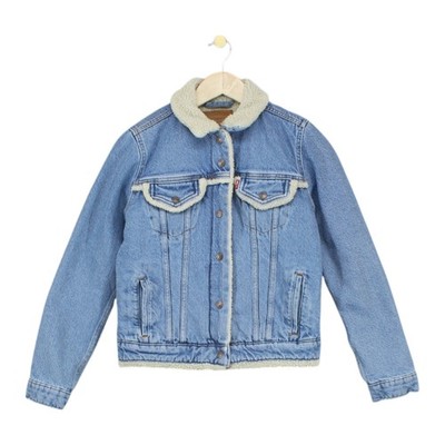 Levis Jeans Sherpa Jacke Damen Größe S Blau Trucker Druckknopf Borg