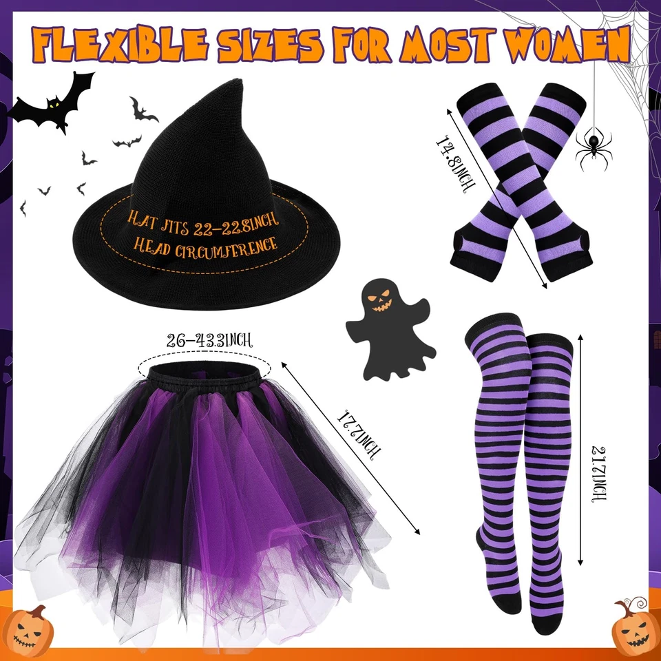 3 Conjuntos de Disfraces de Bruja de Halloween para Mujer Incluye Sombrero de Bruja Tutú Falda Tira... Foto 2 de 4