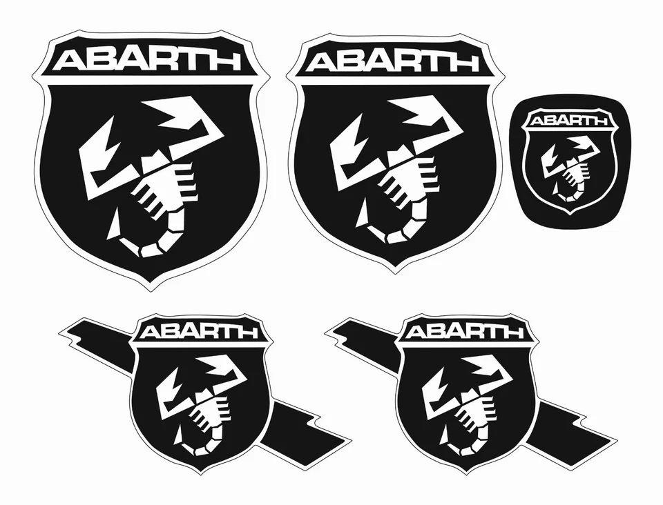 AG RACING PARTS Kit loghi adesivi 500/595 Abarth COPRILOGHI NERO-BIANCO