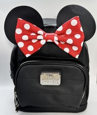 Disney Minnie Mouse Mini Backpack Black with Red Polka Dot Bow Ears - New