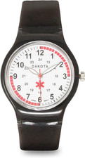Dakota Nurse Watch – Black Case, White Dial with Red Quadrants, Medical Watch