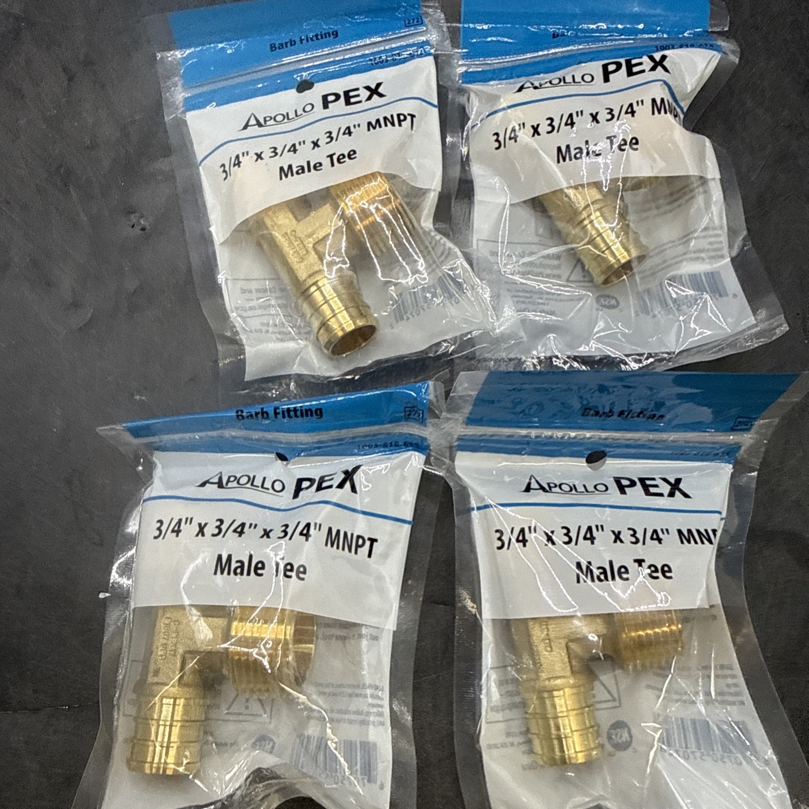Lot of 4 Apollo APXMT34 3/4 in. Brass PEX Barb x 3/4 in. Male Thread Adapter Tee