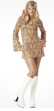 Women M 70's Retro Groovy Disco Dress Dolly Halloween Costume Adult Flower Child