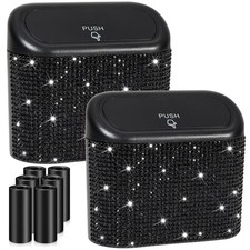 Accmor 2 Pack Bling Car Trash 6.3 x 5.6 x 2.56 inches, Black/Black Rhinestone
