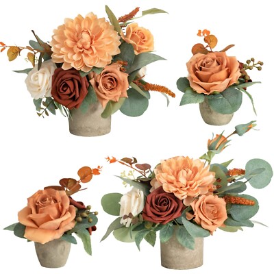 Ling's Moment Terracotta Artificial Flowers with Vase Table Decorations Weddi...