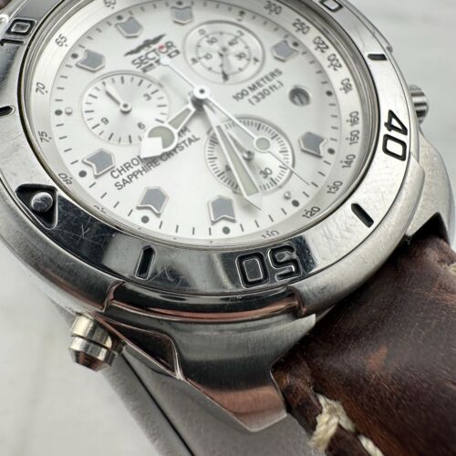 Sector 250 Chrono Alarm Sapphire Crystal Leather Brown Men's Watch, New Battery - Picture 11 of 17