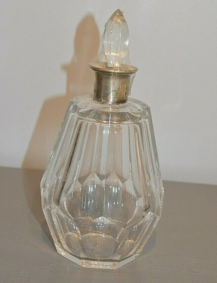 Ancien Flacon de Parfum Cristal Taillé et Col Argent 800 avec Bouchon - Photo 2/4