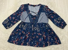 Signature Studio Womens Size L Floral Print Multicolor Boho Blouse 3/4 Sleeve 