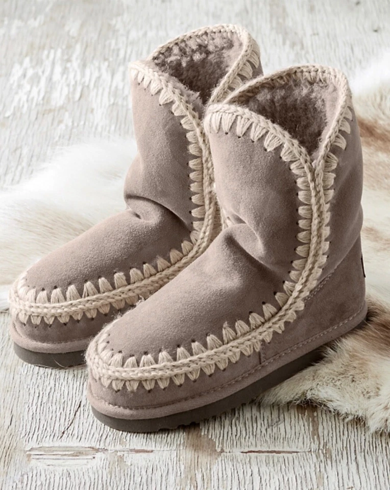 Free People MOU Bota Glaciar Piel de Oveja Tobillo Gris Lana Puntada Piel Línea 36/6 NUEVA Foto 4 de 4