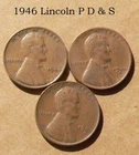 1946 P D & S Lincoln 1 cent coin. Average circulated condition of VG-Fine.