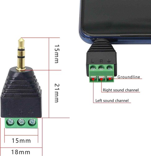 Conector Jack 3.5 mm macho TRS terminal de tornillo 3 pin Negro - Imagen 4 de 4