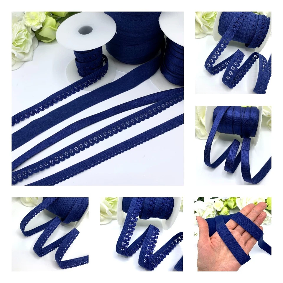 STEPHANOISE Dark blue lingerie elastic trim FOE Navy picot lace underwear knickers bra strap