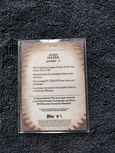JOSH HADER PADRES 2015 Bowman Inception Rookie RC SP AUTO on Card 
