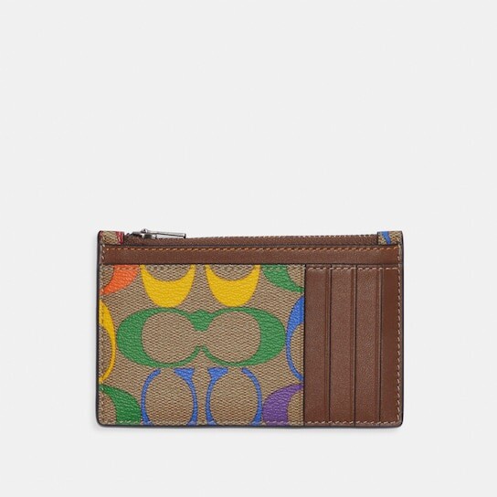 NWT coach c9862 Zip Card Case In Rainbow Signature Canvas | eBay