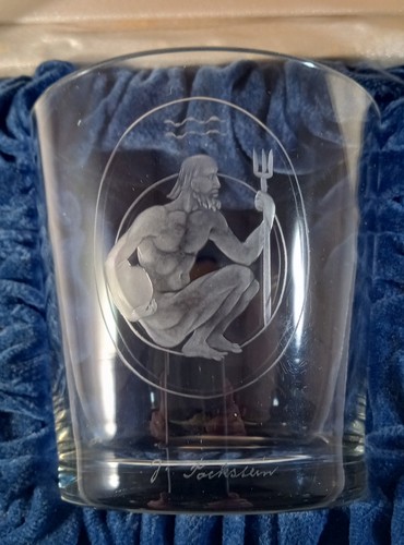 Antik verpackt Böhmischer Wassermann Sternzeichen geätzt Whiskyglas Jindrich Tockstein - Bild 3 von 18