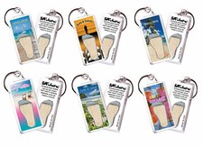 Turks & Caicos FootWhere® Souvenir Keychains. 6 Piece Set. Made in USA