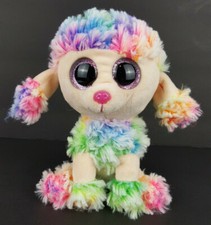 RAINBOW Poodle 6" Plush Pink Sparkle Eyes Dog Tie Dye Pink TY Beanie Boos TAGS
