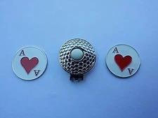 2pcs RED A HEART GOLF BALL MARKER& 1 pc GOLF MAGNETIC HAT CLIP