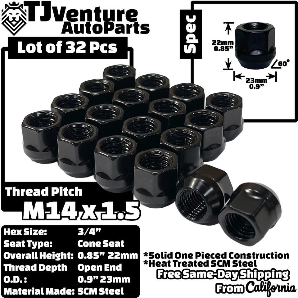 Tuerca de extremo abierto bellota negra 32 piezas 14x1,5 3/4" ajuste hexagonal Ford F250 F350 Super Duty Foto 2 de 4