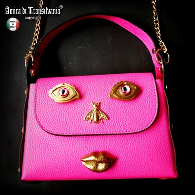 Damentasche Pochette Fuxia Medium Handtasche Umhängetasche Leder Designer Marke