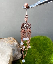 1pc Vintage Owl Chandelier Opal Bead Belly Ring Navel Piercing Naval Jewelry