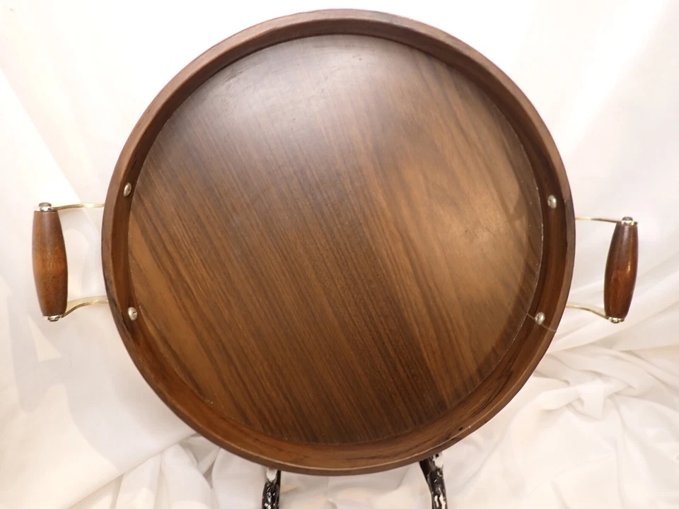 Vintage Kraftware Wooden Serving Tray With Handles MCM Deco Made in U.S.A. 15" - Image 2 of 4