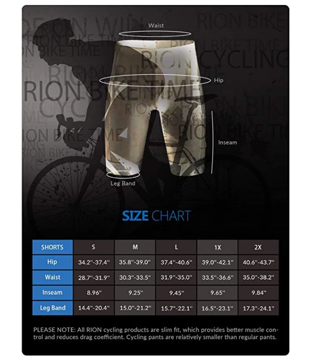 RION Men s Cycling Bib Shorts Mountain Bike Padded Bicycle Riding